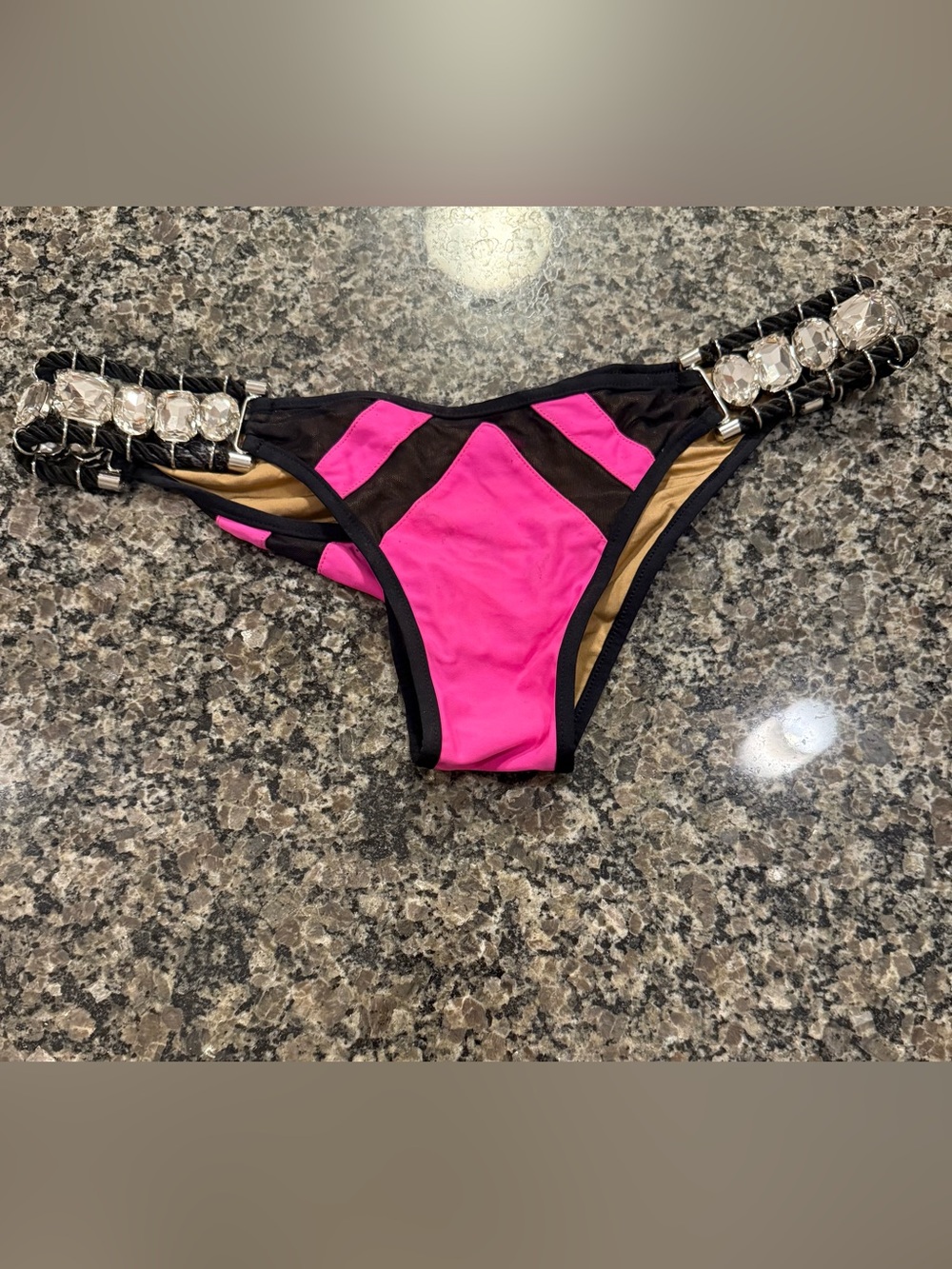 Beach Bunny Hot Pink and Black Jewel-Side Bikini Bottom